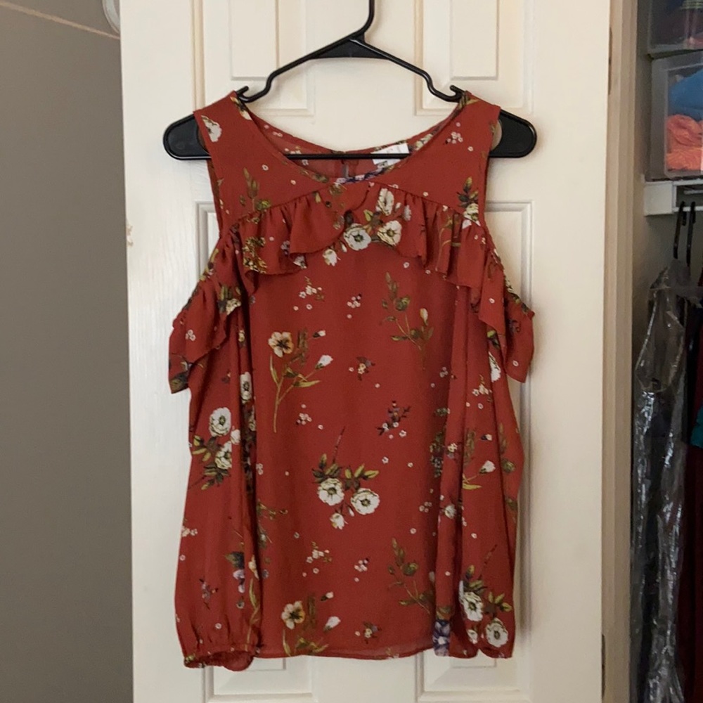 Orange floral blouse